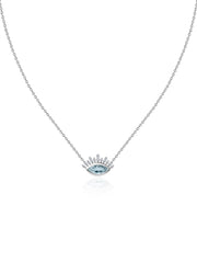 Ethnic Blue Aquamarine Eye Necklace in Silver