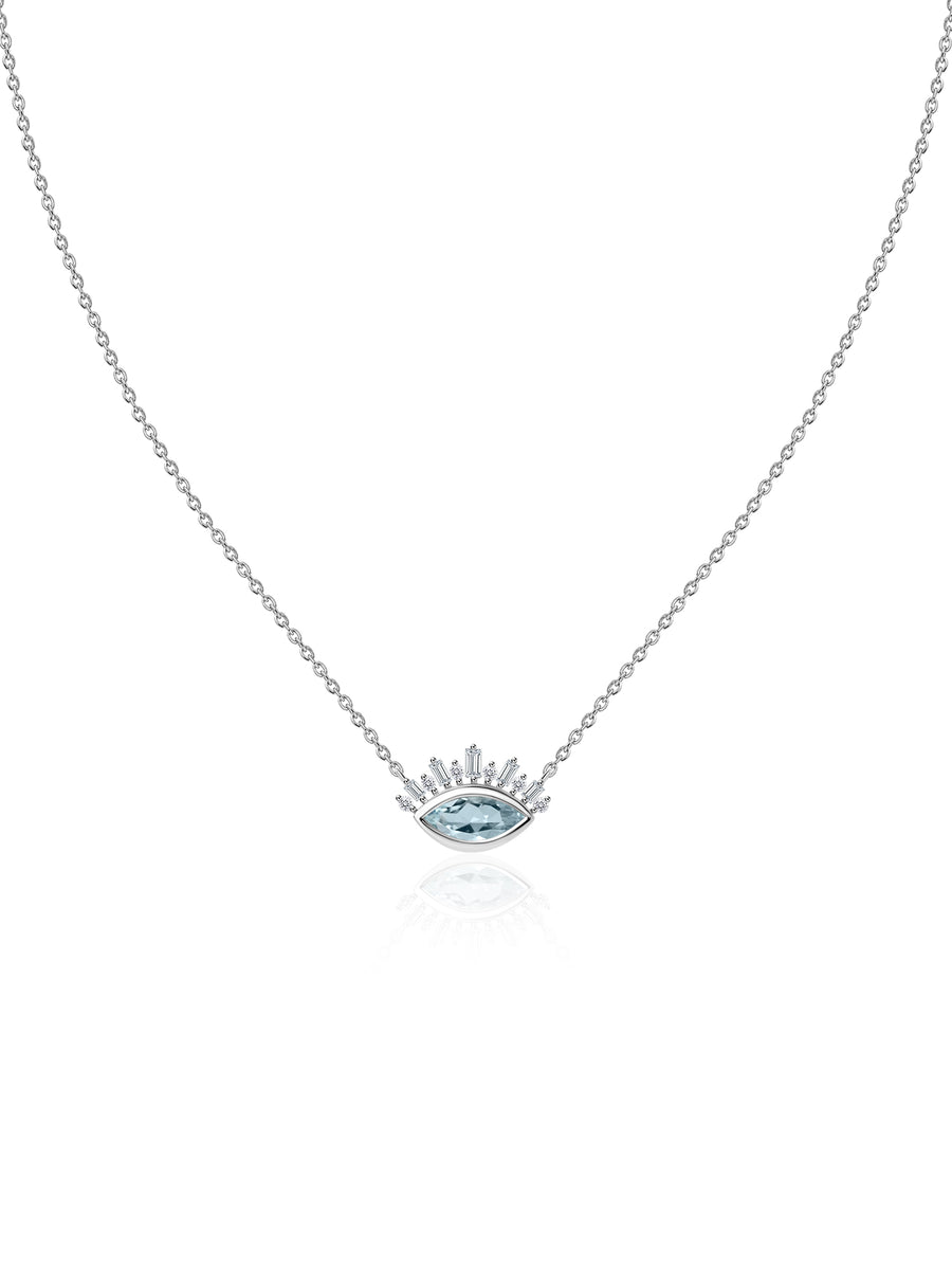 Ethnic Blue Aquamarine Eye Necklace in Silver