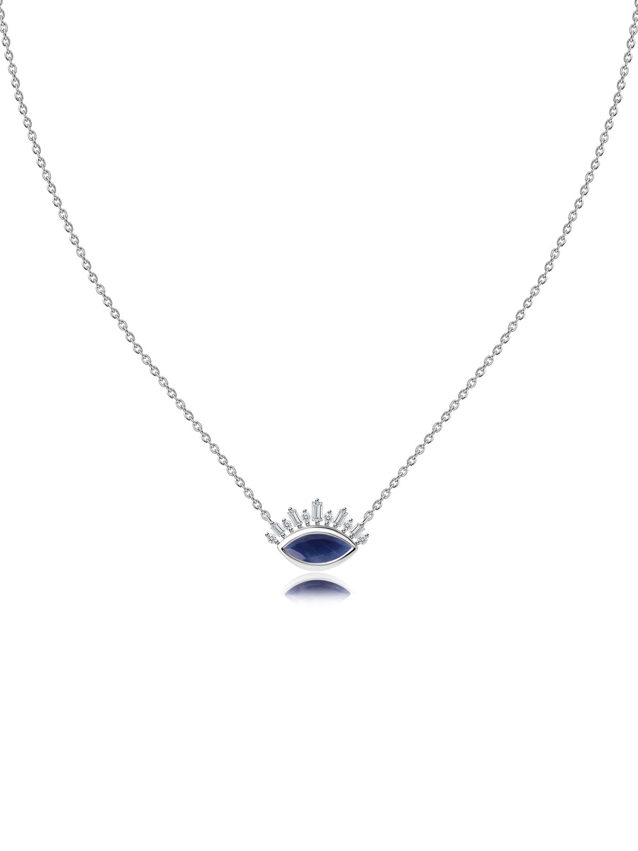 Natural Sapphire Eye Necklace in Silver