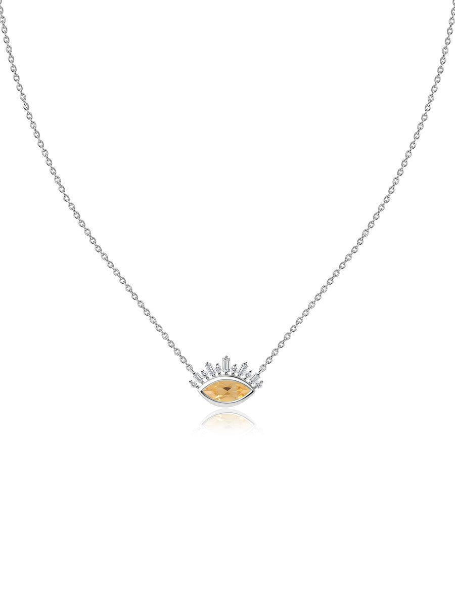 Ethnic Citrine Eye Necklace in Silver