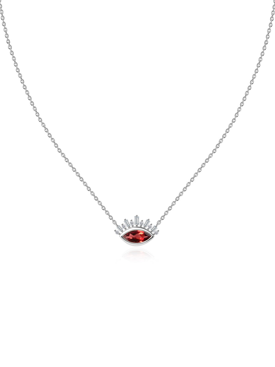Natural Garnet Eye Necklace in Silver