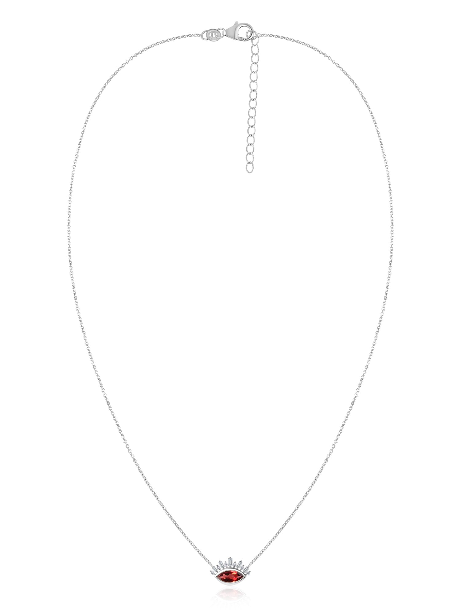 Natural Garnet Eye Necklace in Silver