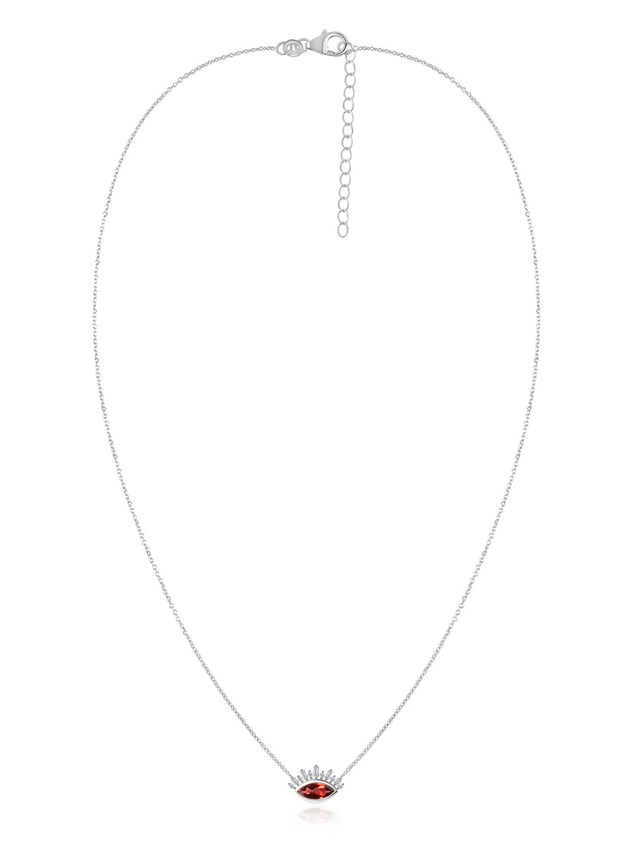 Natural Garnet Eye Necklace in Silver