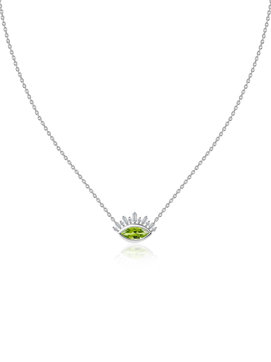 Natural Peridot Eye Necklace in Silver