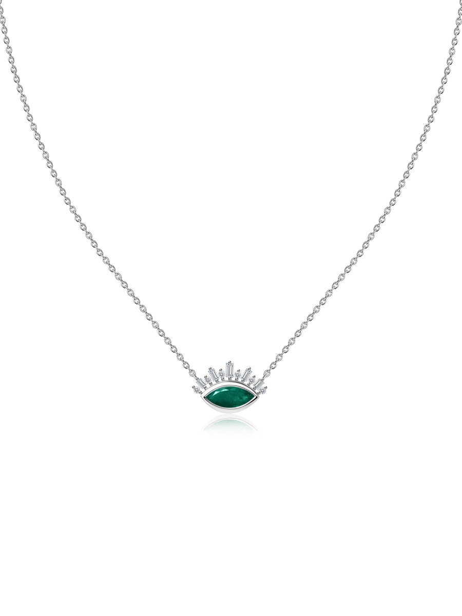 Natural Emerald Eye Necklace in Silver