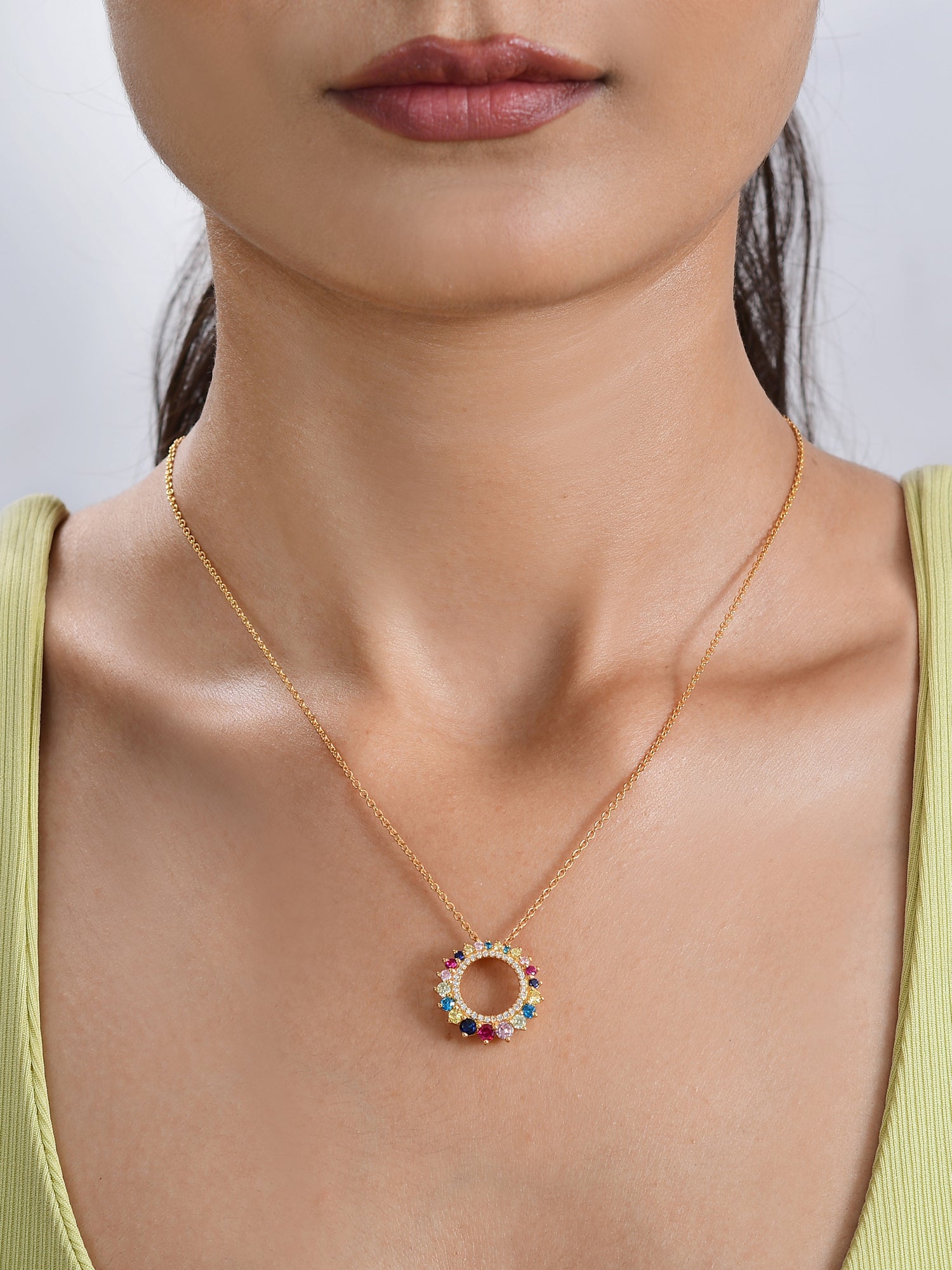 Multi Color Circle Gold Pendant For Women