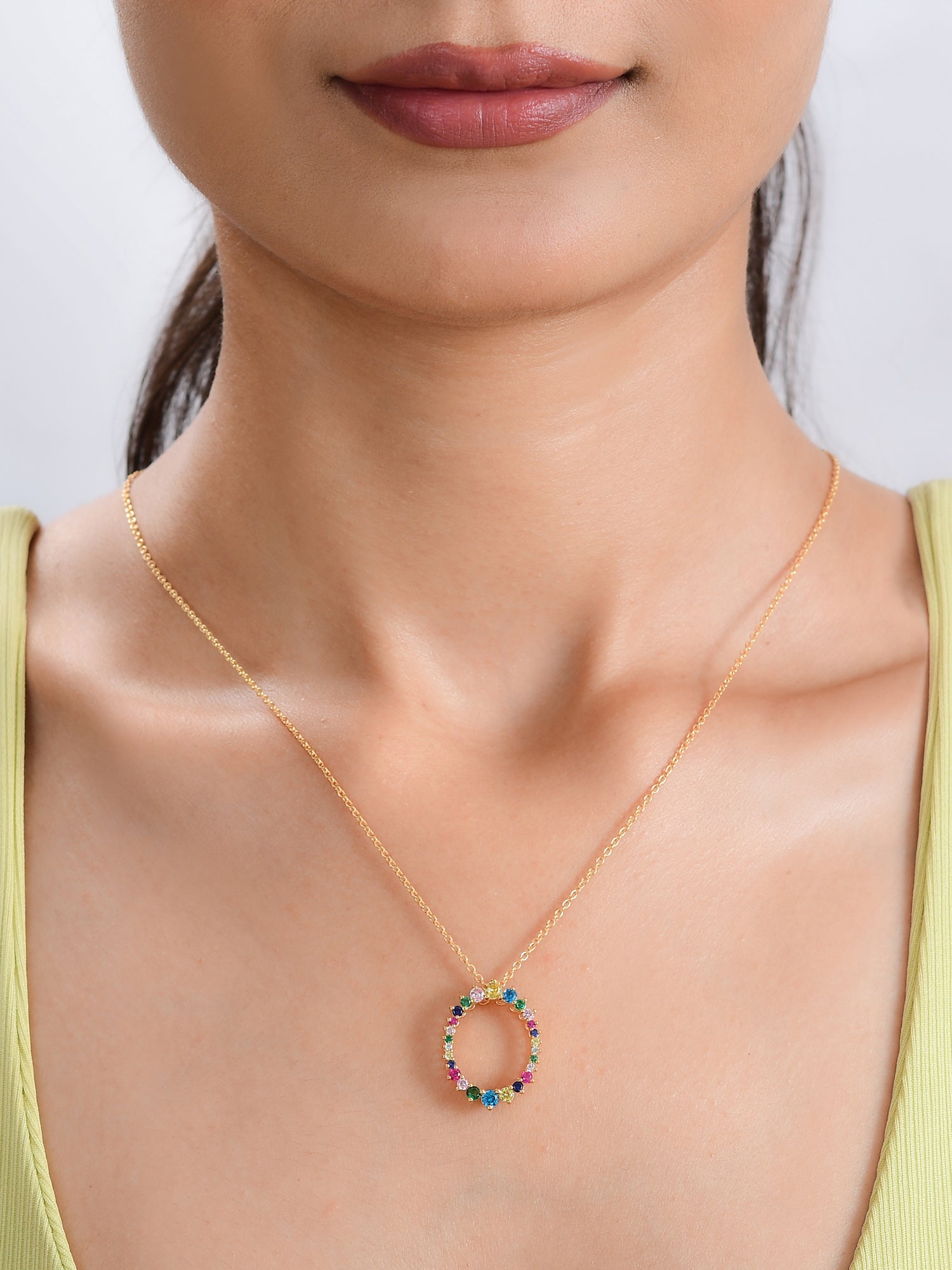 Multi Color Oval Gold Pendant For Women