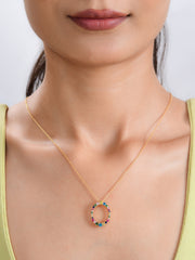 Multi Color Oval Gold Pendant For Women