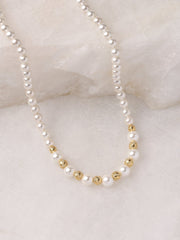 Shell Pearl Line Necklace With Golden Metal Balls