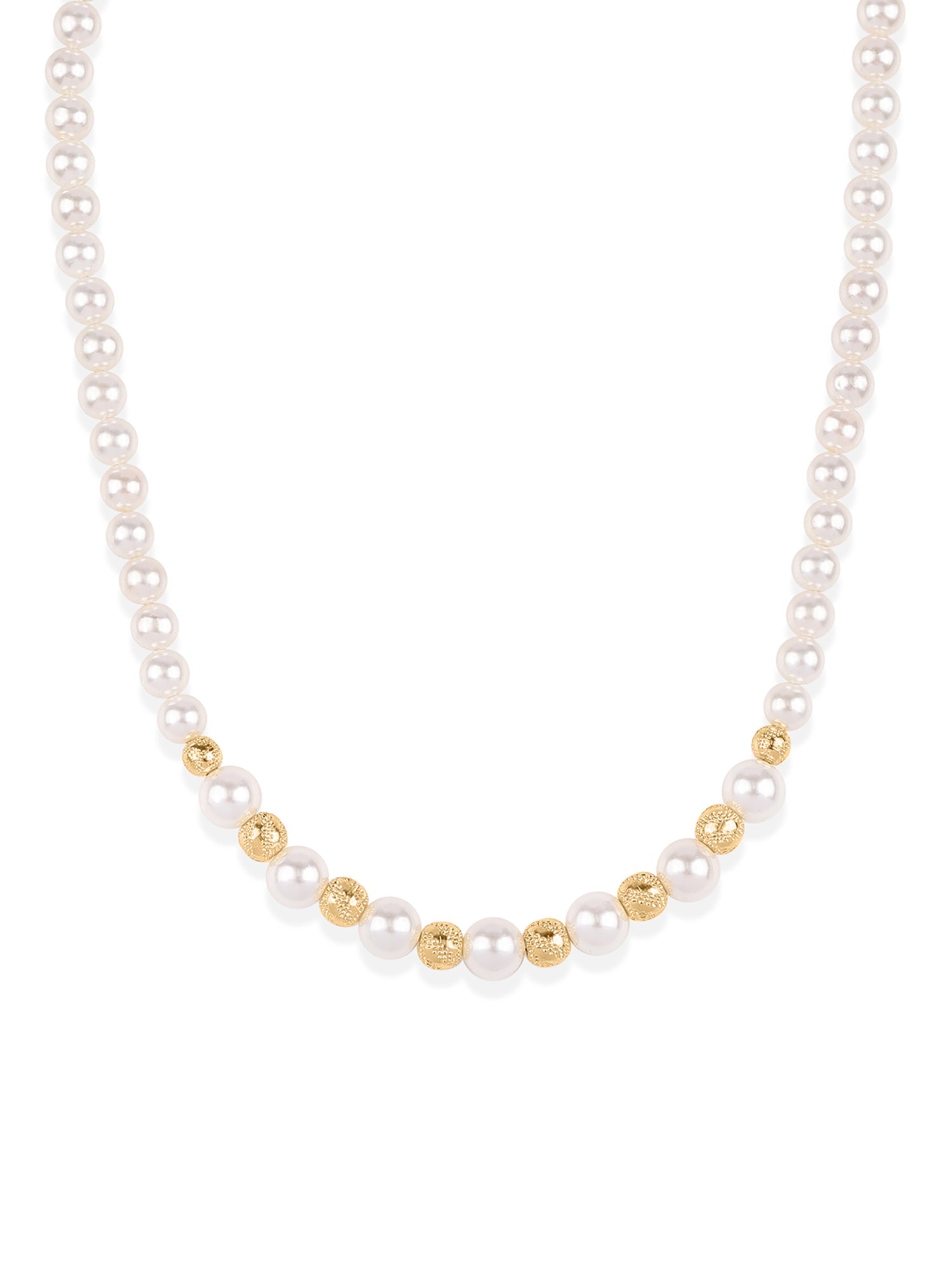 Shell Pearl Line Necklace With Golden Metal Balls