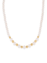 Shell Pearl Line Necklace With Golden Metal Balls