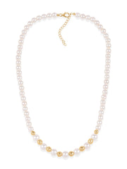 Shell Pearl Line Necklace With Golden Metal Balls