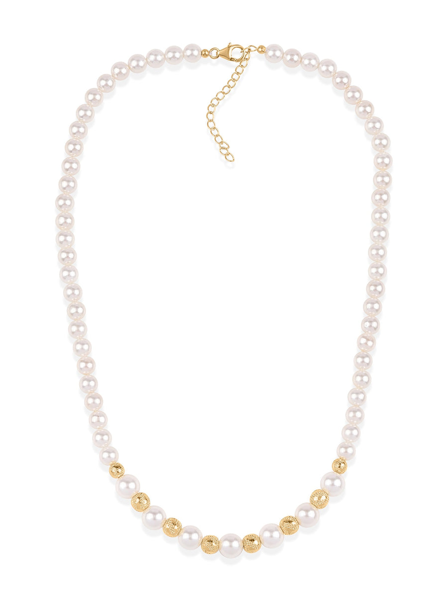 Shell Pearl Line Necklace With Golden Metal Balls