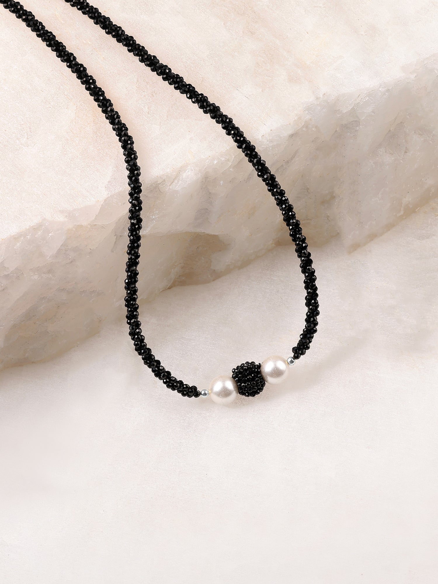 Black Spinel & White Pearl Necklace