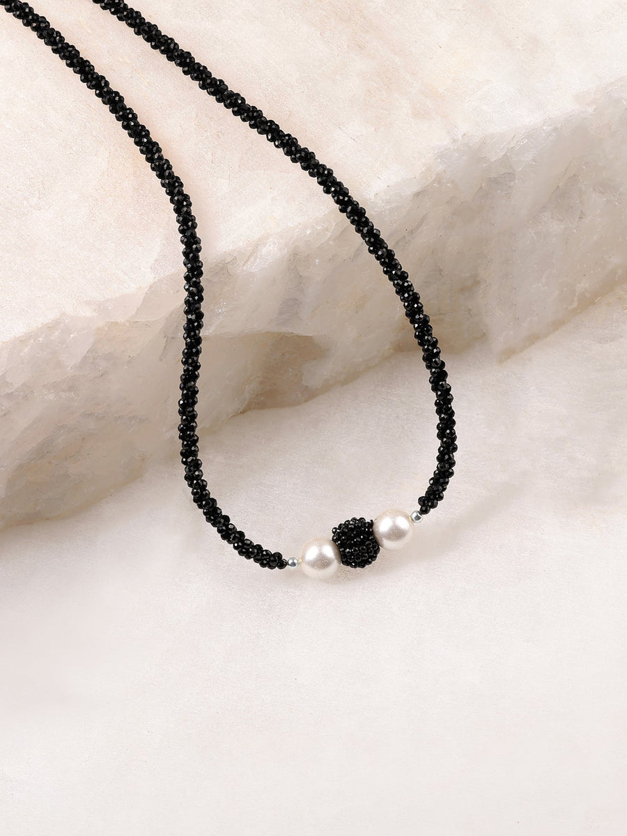 Black Spinel & White Pearl Necklace