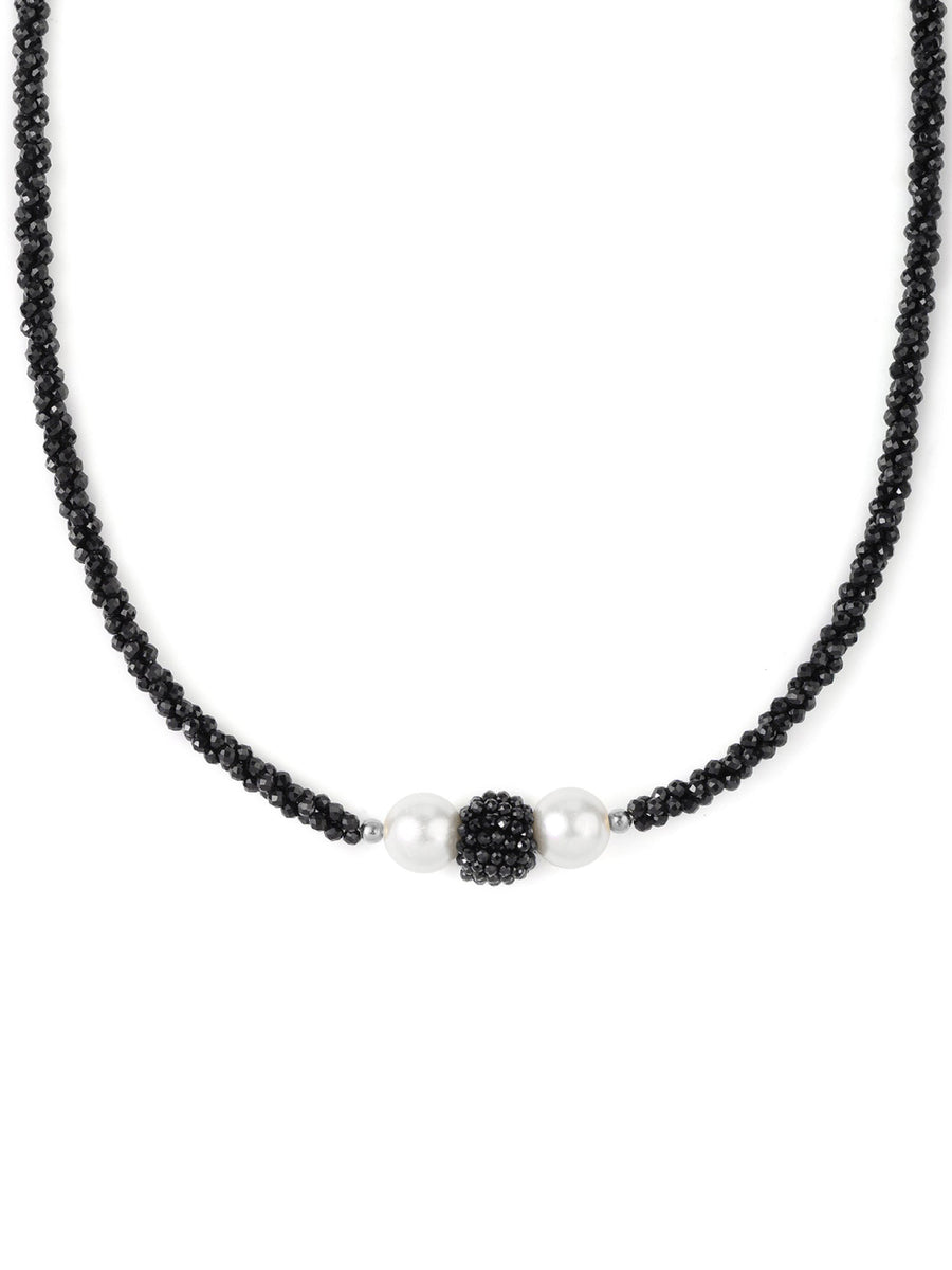 Black Spinel & White Pearl Necklace