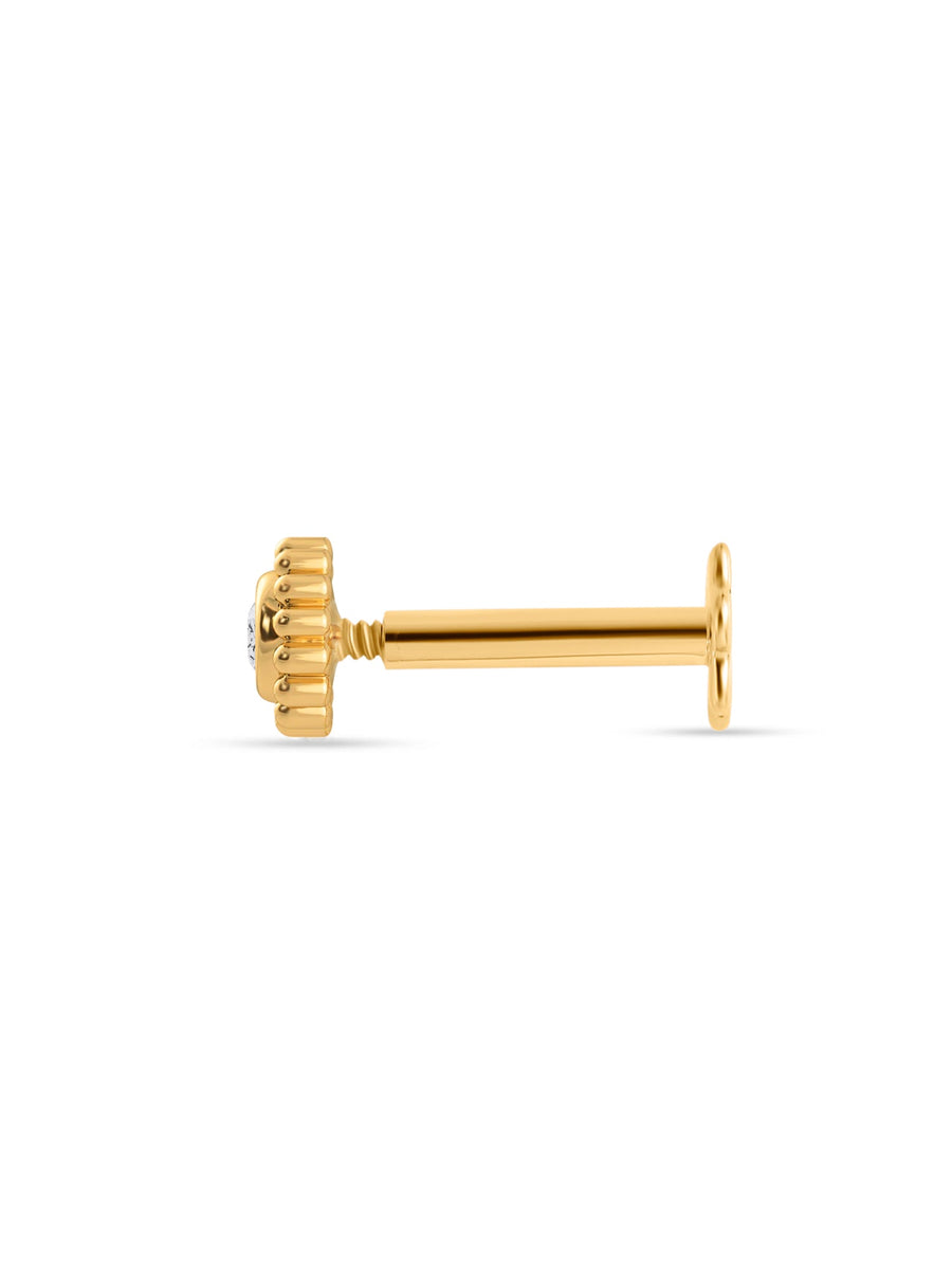 Ornate Solitaire Gold Nose Pin
