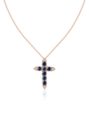 Blue Sapphire Gold Cross Pendant with Chain
