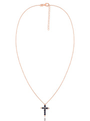 Blue Sapphire Gold Cross Pendant with Chain