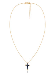 Blue Sapphire Gold Cross Pendant with Chain