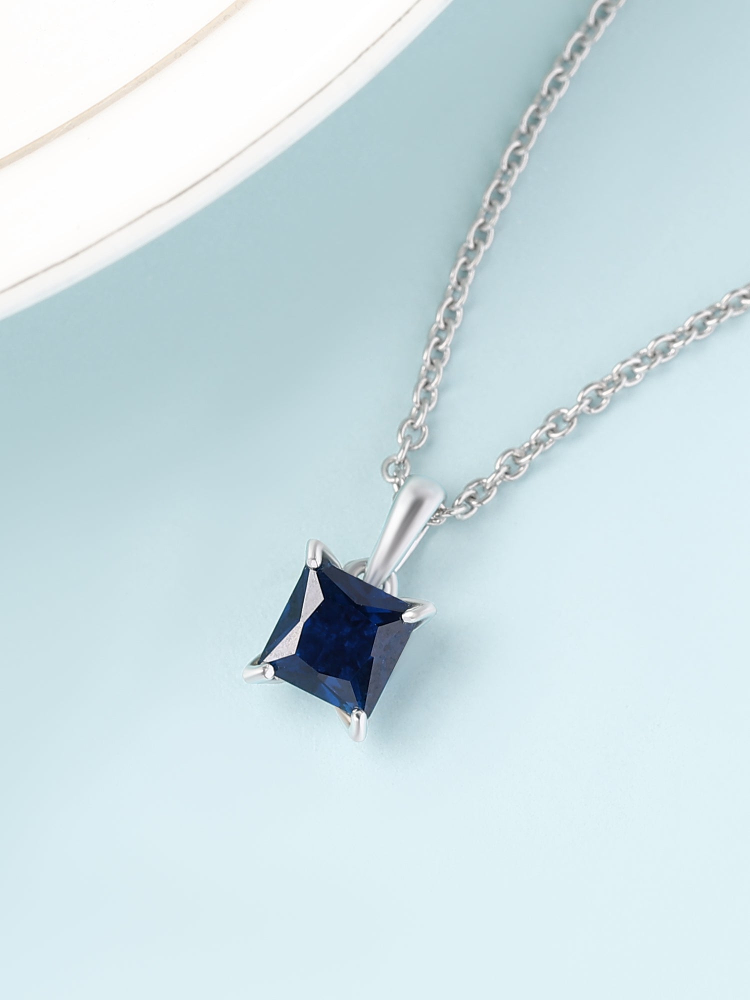 Princess Sapphire Pendant With Chain