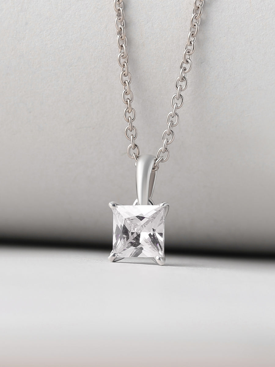 Princess Diamond Look Pendant With Chain