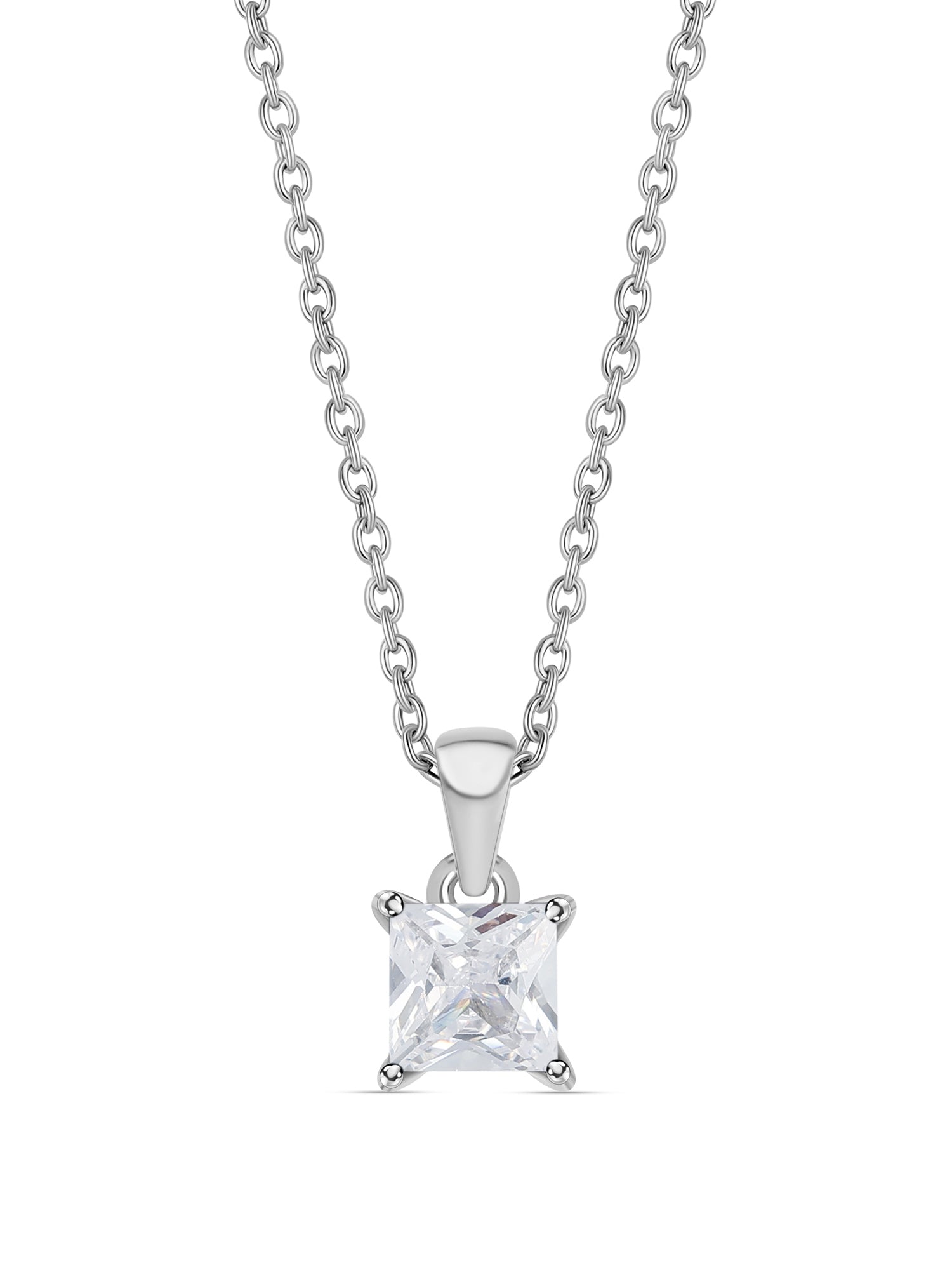 Princess Diamond Look Pendant With Chain