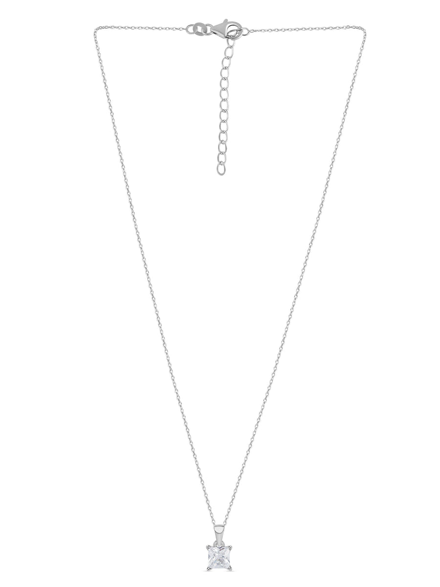 Princess Diamond Look Pendant With Chain