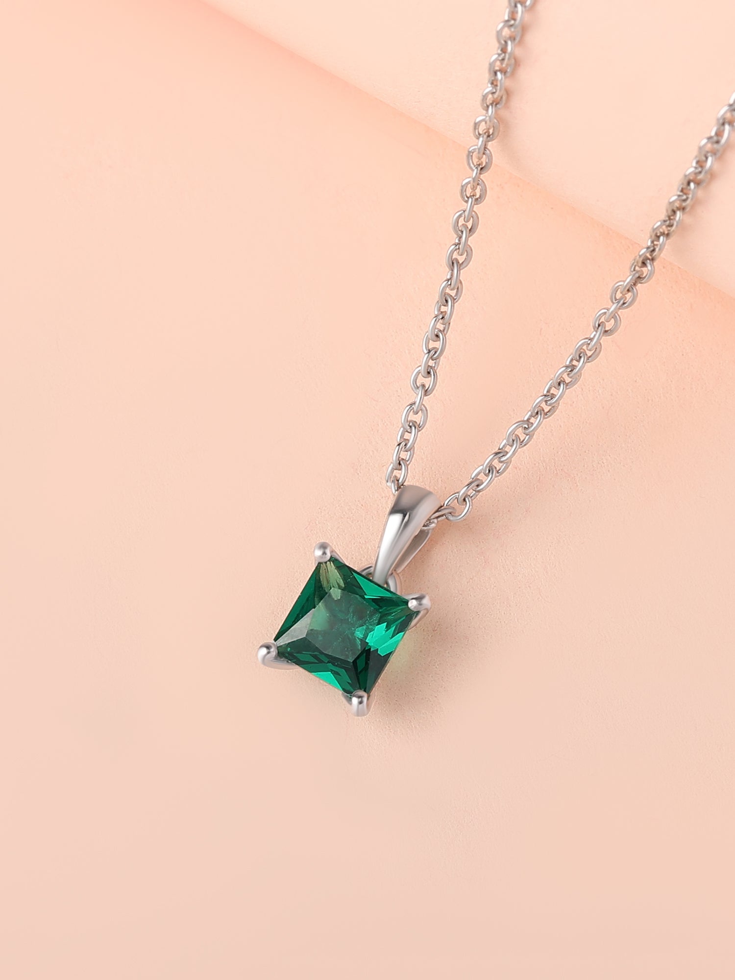 Princess Green Emerald Pendant With Chain