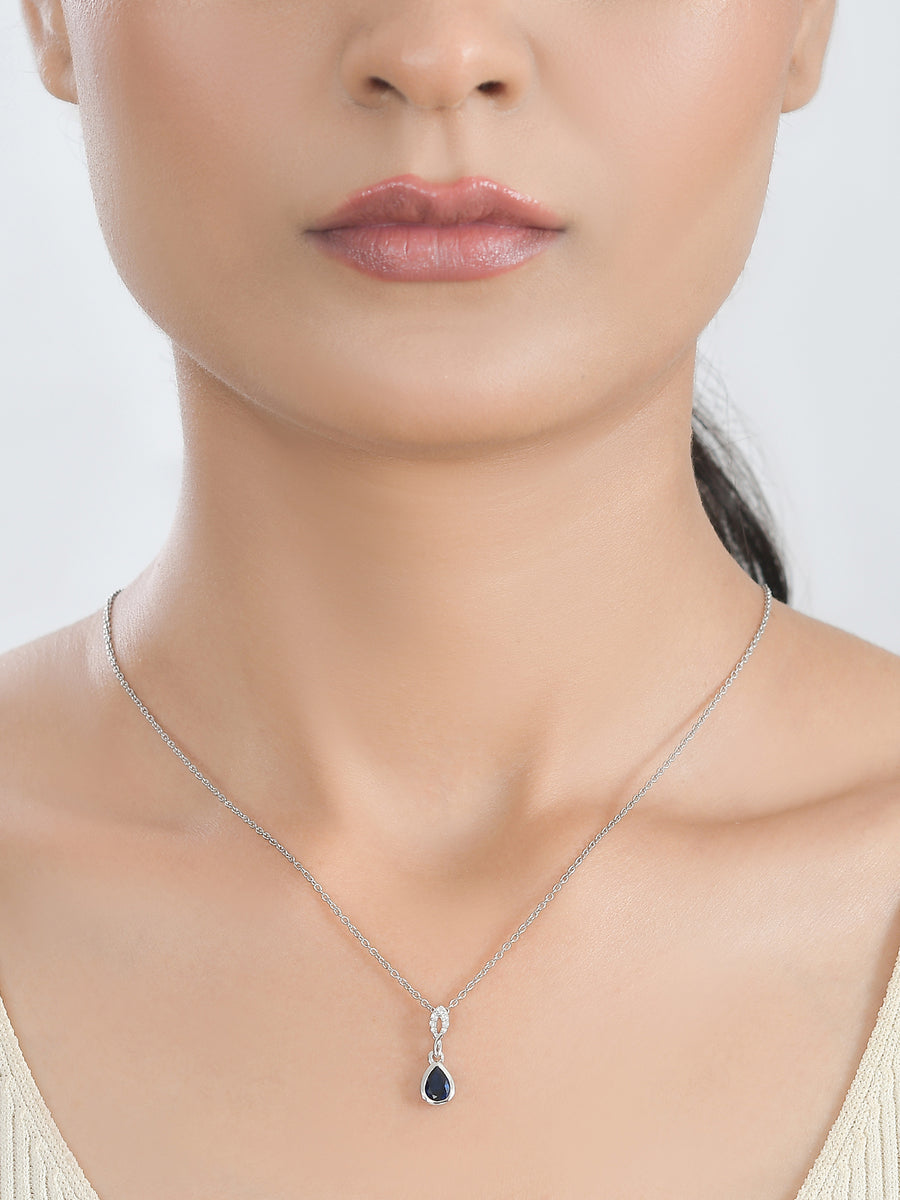 Blue Sapphire Drop Necklace For Women