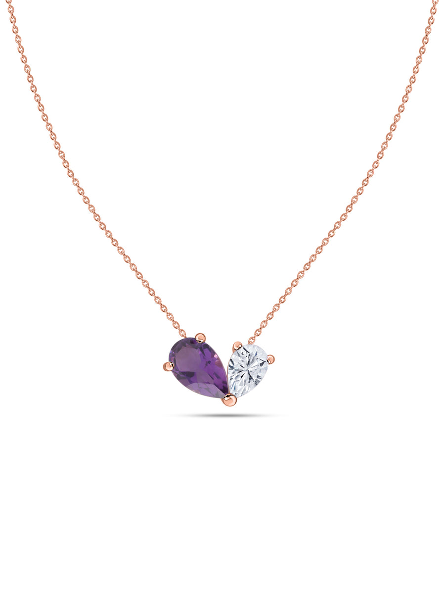 Natural Amethyst Pear Toi Et Moi Gold Necklace