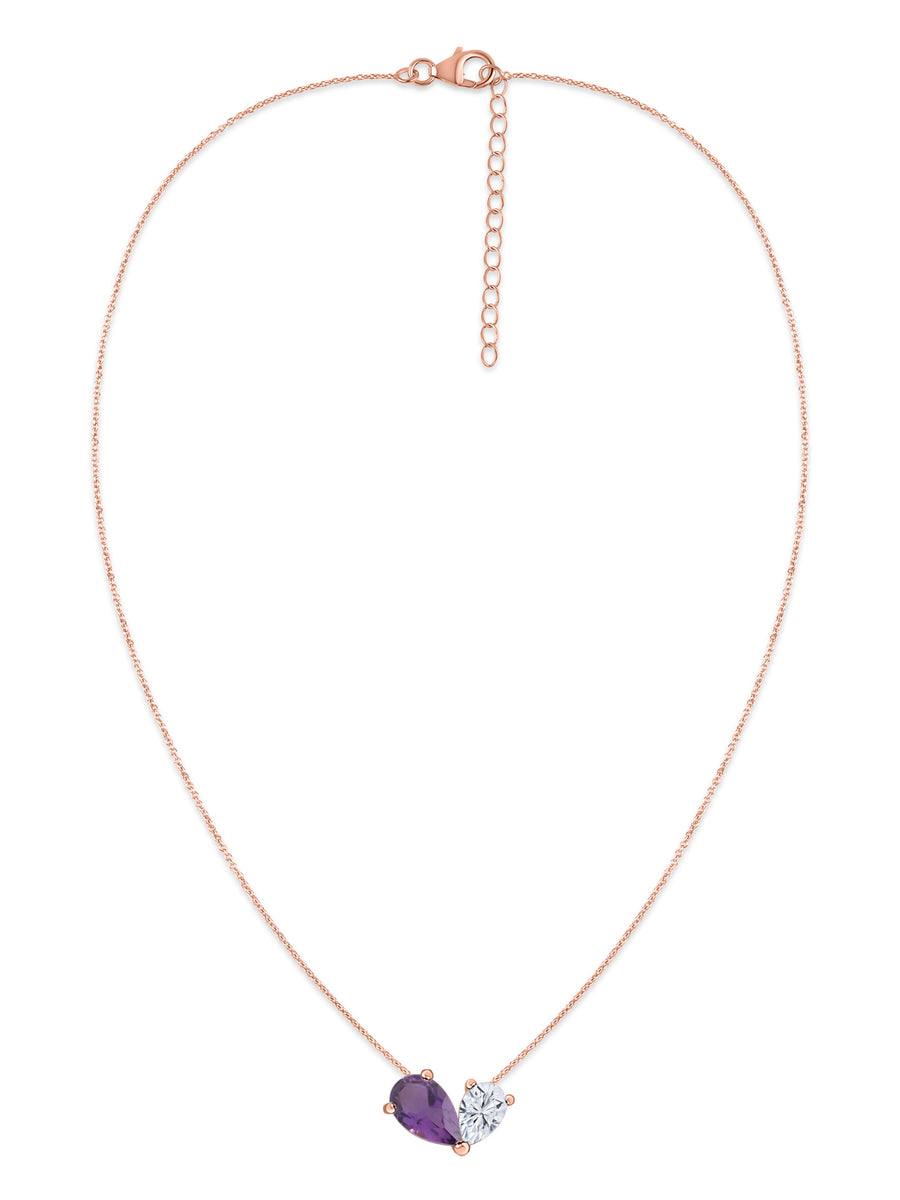 Natural Amethyst Pear Toi Et Moi Gold Necklace