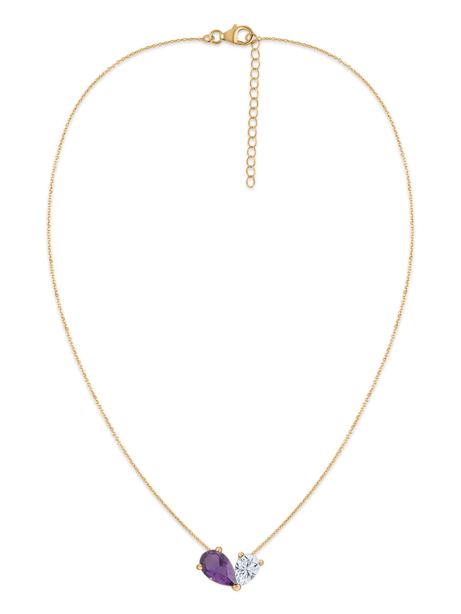 Natural Amethyst Pear Toi Et Moi Gold Necklace