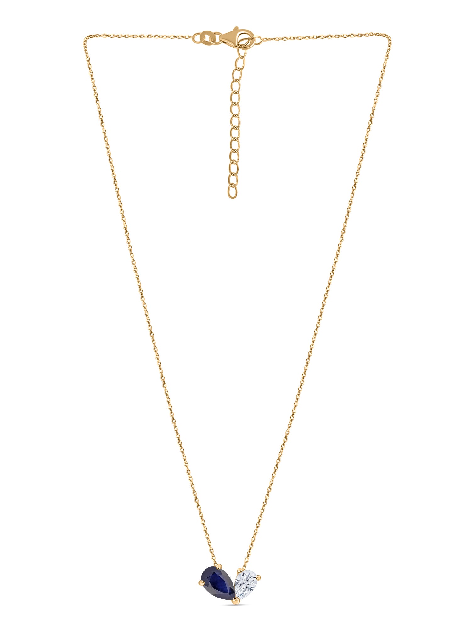 Natural Blue Sapphire Toi Et Moi Gold Necklace
