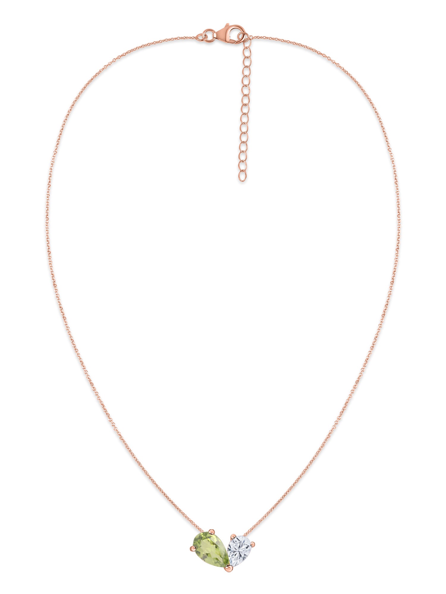 Natural Peridot Pear Toi Et Moi Gold Necklace