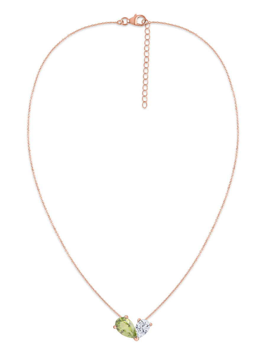 Natural Peridot Pear Toi Et Moi Gold Necklace