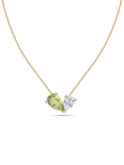Natural Peridot Pear Toi Et Moi Gold Necklace