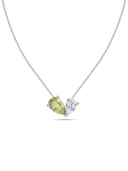 Natural Peridot Pear Toi Et Moi Gold Necklace