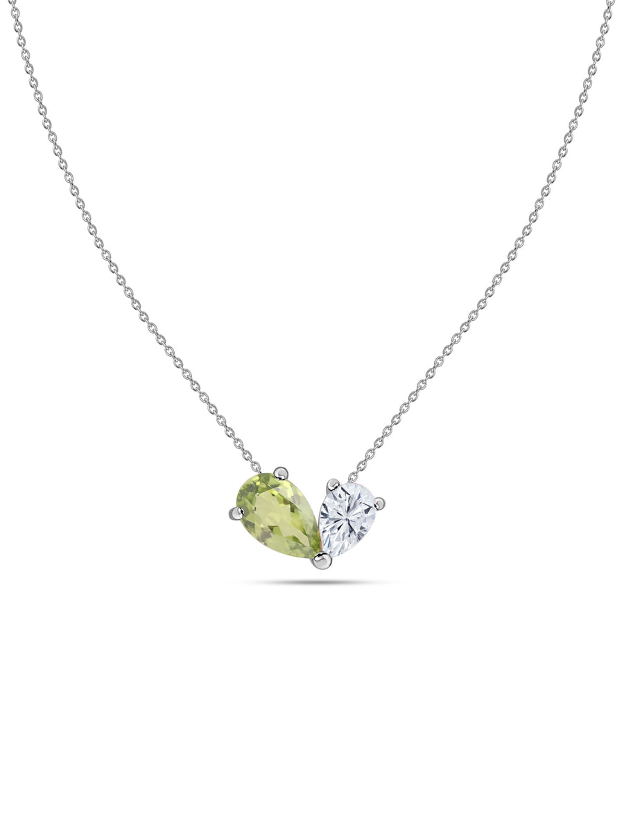 Natural Peridot Pear Toi Et Moi Gold Necklace