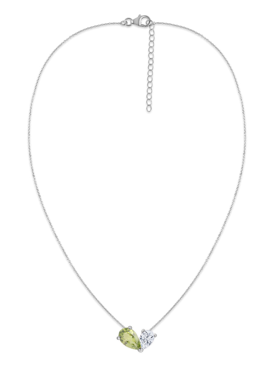 Natural Peridot Pear Toi Et Moi Gold Necklace