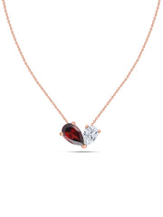 Natural Red Garnet Pear Toi Et Moi Gold Necklace