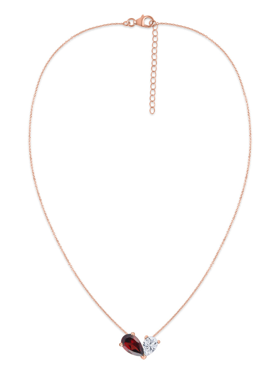 Natural Red Garnet Pear Toi Et Moi Gold Necklace