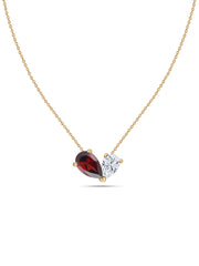 Natural Red Garnet Pear Toi Et Moi Gold Necklace