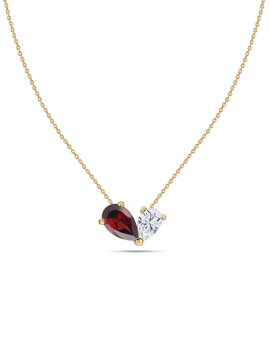 Natural Red Garnet Pear Toi Et Moi Gold Necklace