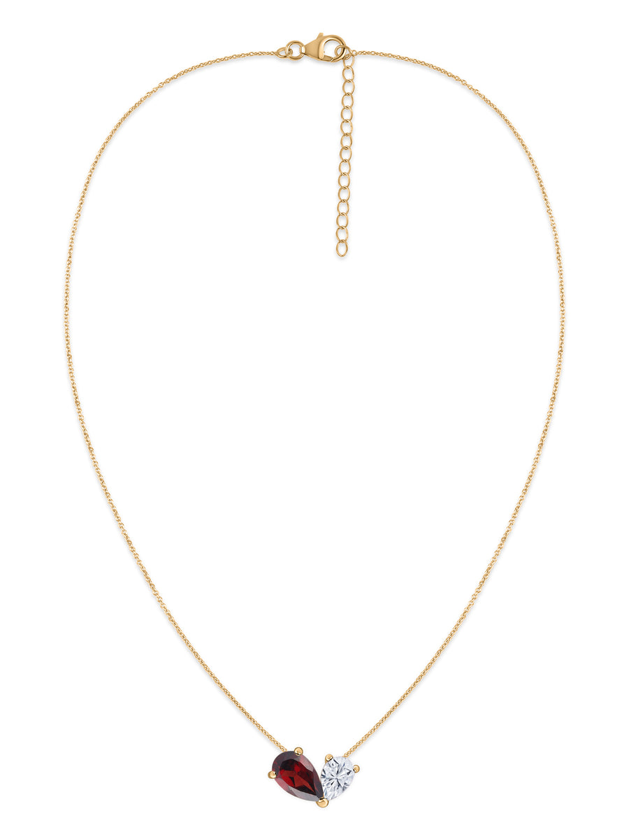 Natural Red Garnet Pear Toi Et Moi Gold Necklace