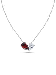Natural Red Garnet Pear Toi Et Moi Gold Necklace
