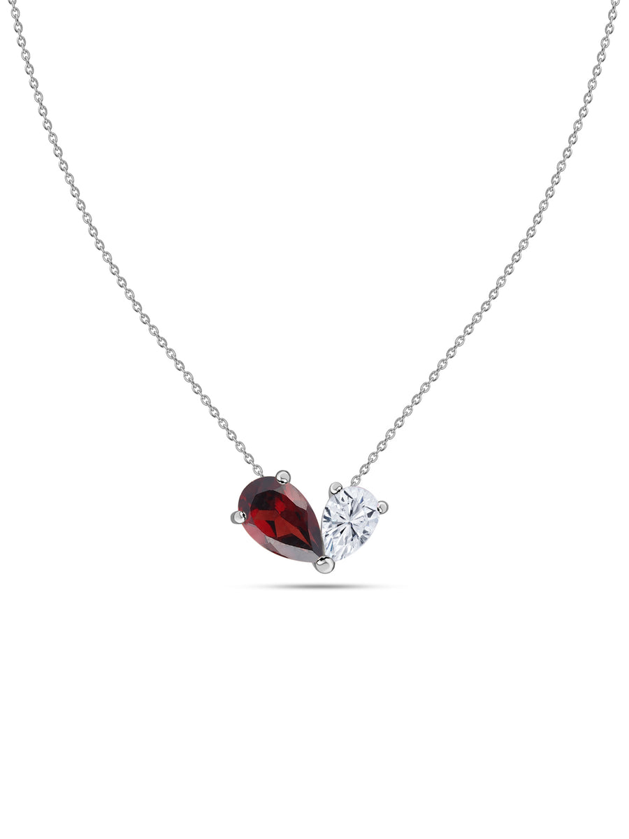 Natural Red Garnet Pear Toi Et Moi Gold Necklace