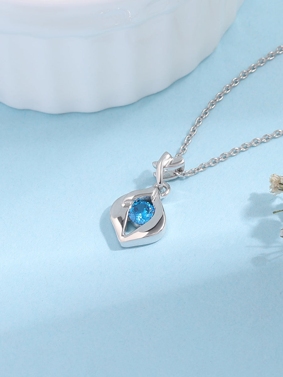 Silver Necklace for Women with  Blue Topaz Pendant