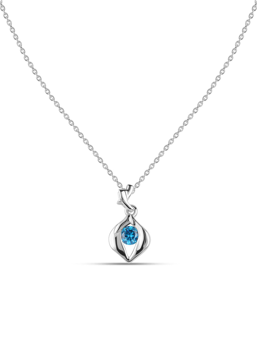 Blue Topaz Silver Necklace for Her with silver chain