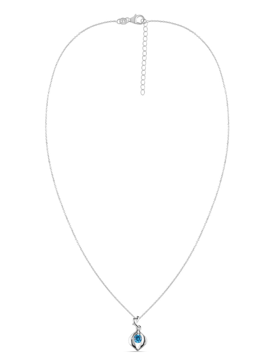 Blue Topaz Silver Necklace for Women with Pendant